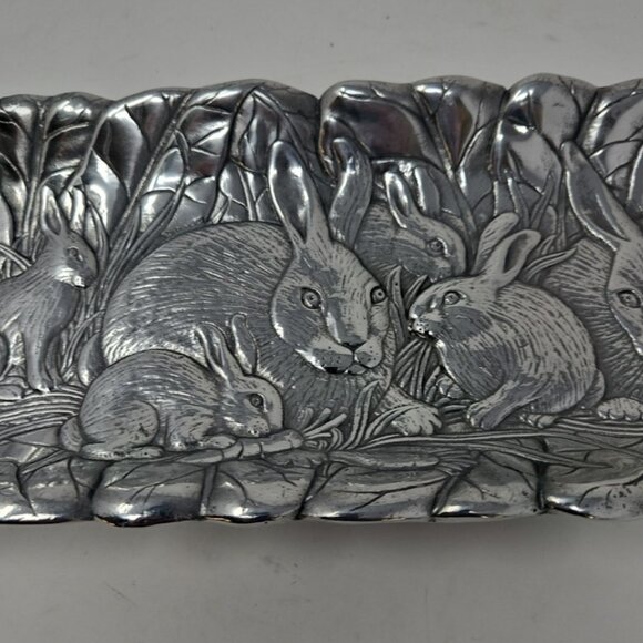 Vintage 1990 Arthur Court Bunny Rabbit Rectangle Sandwich Platter Tray Aluminum - Picture 4 of 6